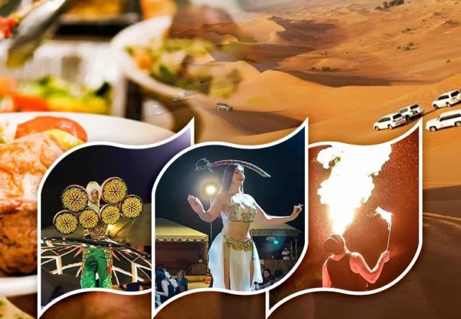 Evening desert safari with halal BBQ dinner at a Dubai desert camp