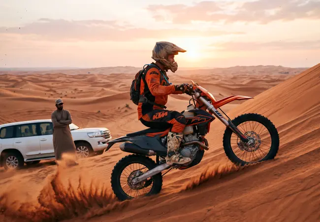 KTM 450 dirt bike on the red sand at Al Lahbab near Dubai