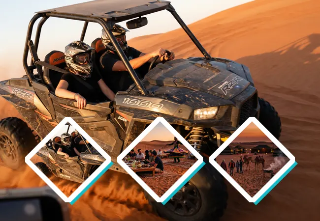 Polaris RZR two-seater buggy and BBQ dinner camp package in Dubai